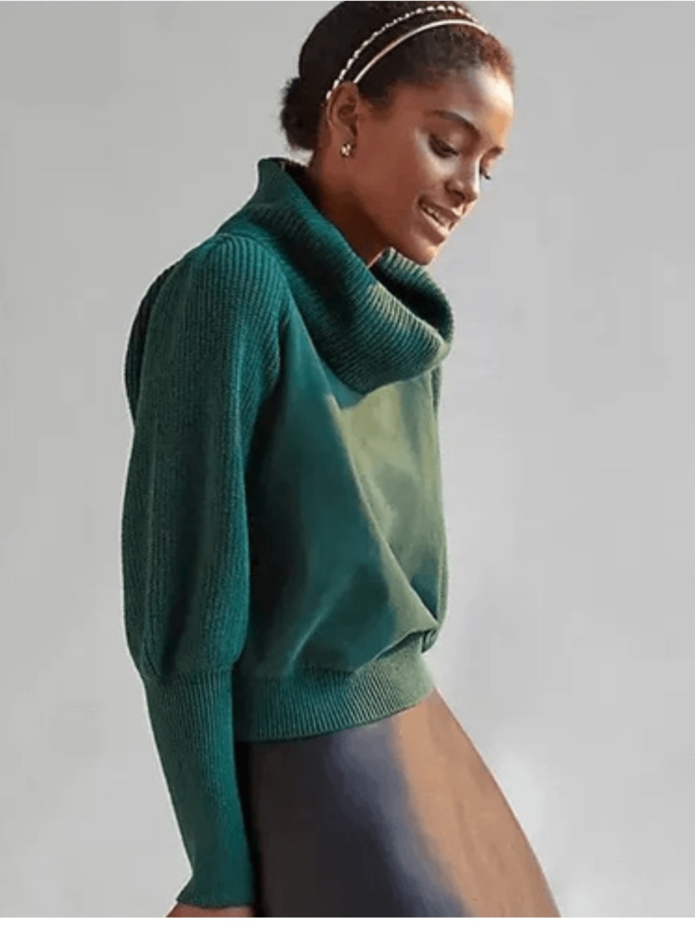 Dolan Anthropologie Teal Cowl Neck Balloon Sleeve Sweater - Picture 2 of 7